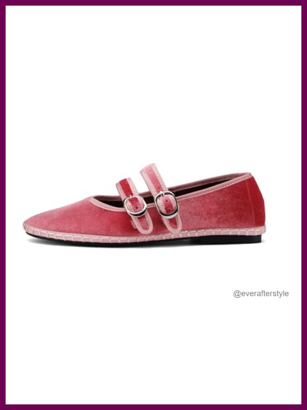 Velvet Mary Jane Flats Double Strap Buckle Round Toe Cushioned Insole
